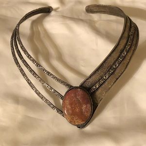 VINTAGE HANDMADE Silver Stone Cuff Necklace